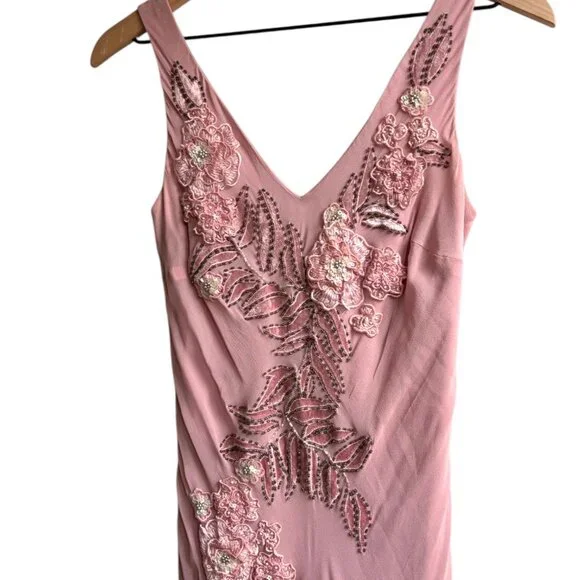 Vintage Sue Wong Silk Beaded Midi Maxi Gown 8 Blush Pink Y2K Fairy Floral Prom - Picture 9 of 10